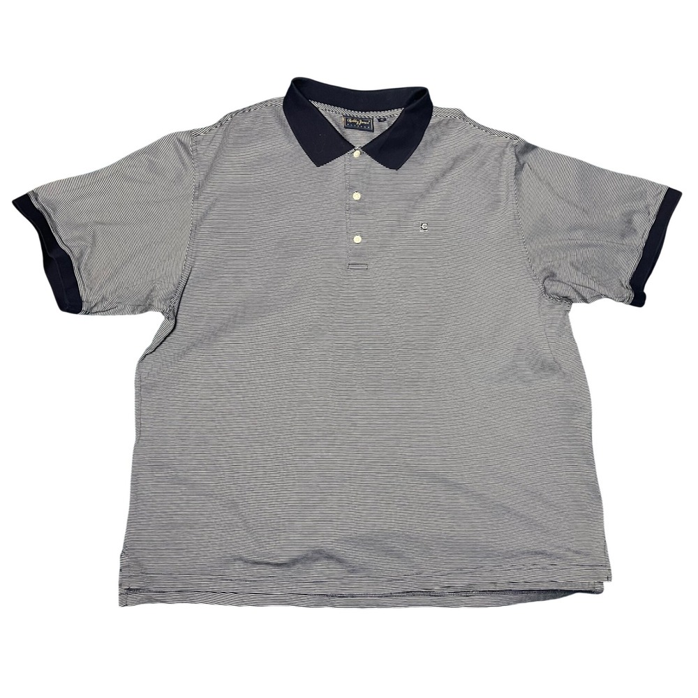 Bobby Jones Players Mens XL Polo Shirt Navy White Micro Stripe Short Sleeve Golf